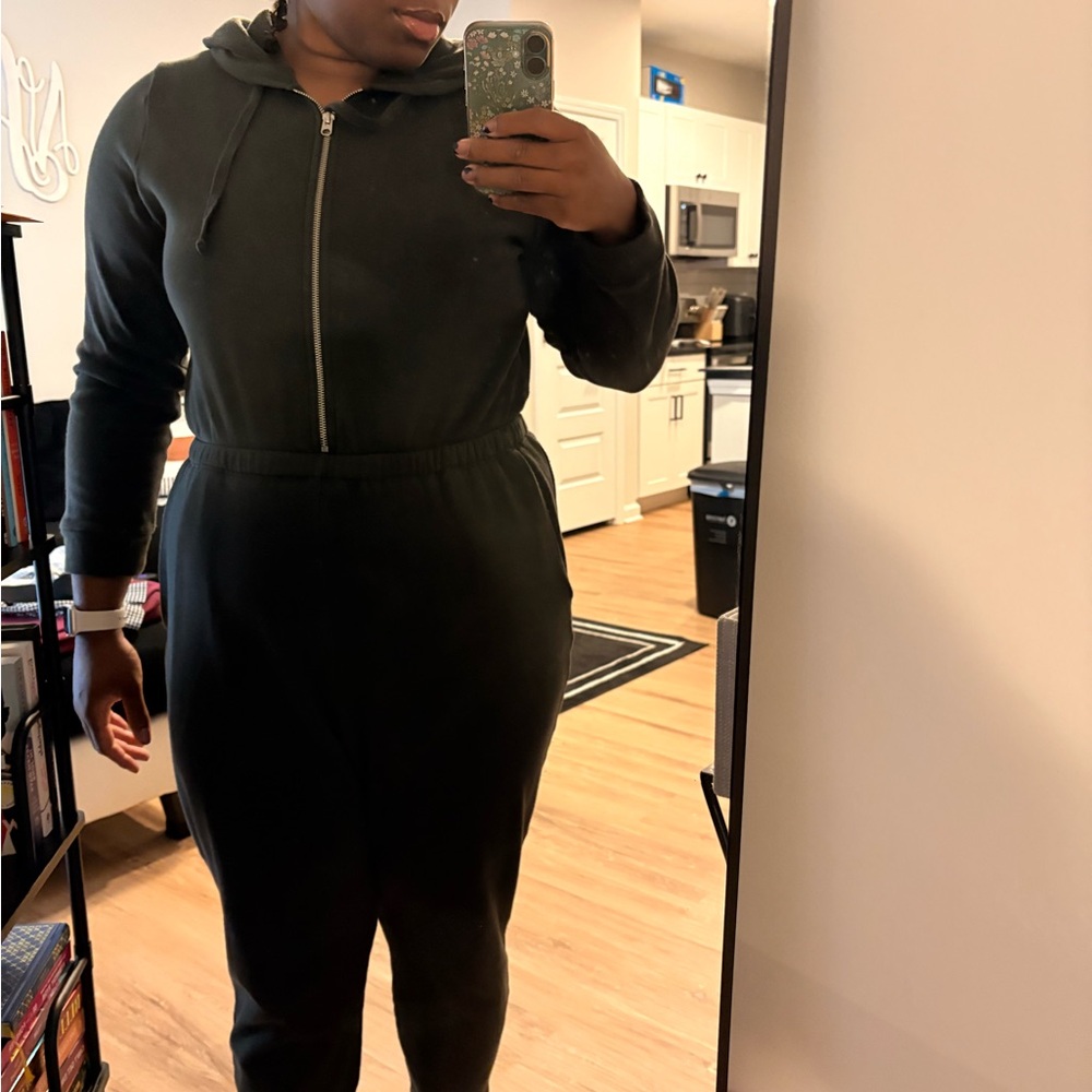 Old Navy Gray Hooded Zip-Front Jumpsuit